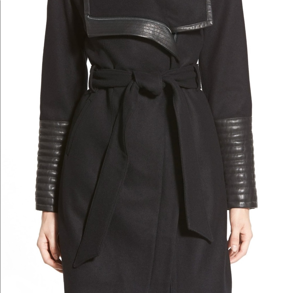 Wool and faux leather wrap jacket